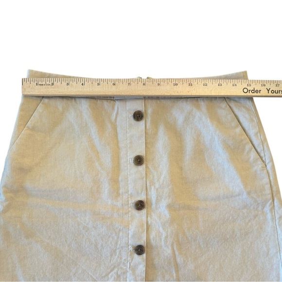J. Crew Womens Linen Blend Mini Skirt 6 Khaki Button Front Preppy Light Academia - Picture 6 of 10